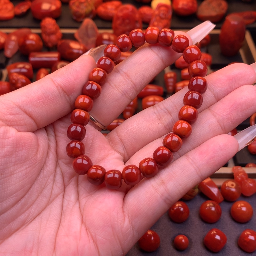 南红玛瑙未镶嵌川料原矿老型手串8.3mm