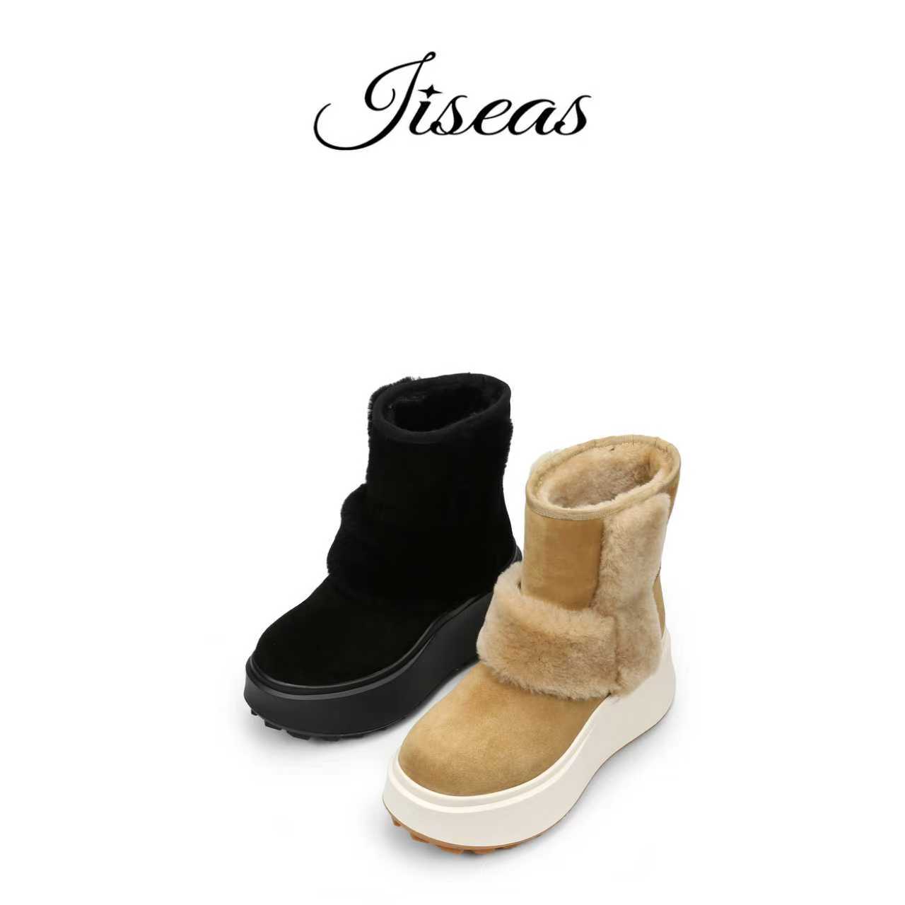 JISEAS/捷熙甜美保暖短筒时尚厚底圆头雪地靴15D3187