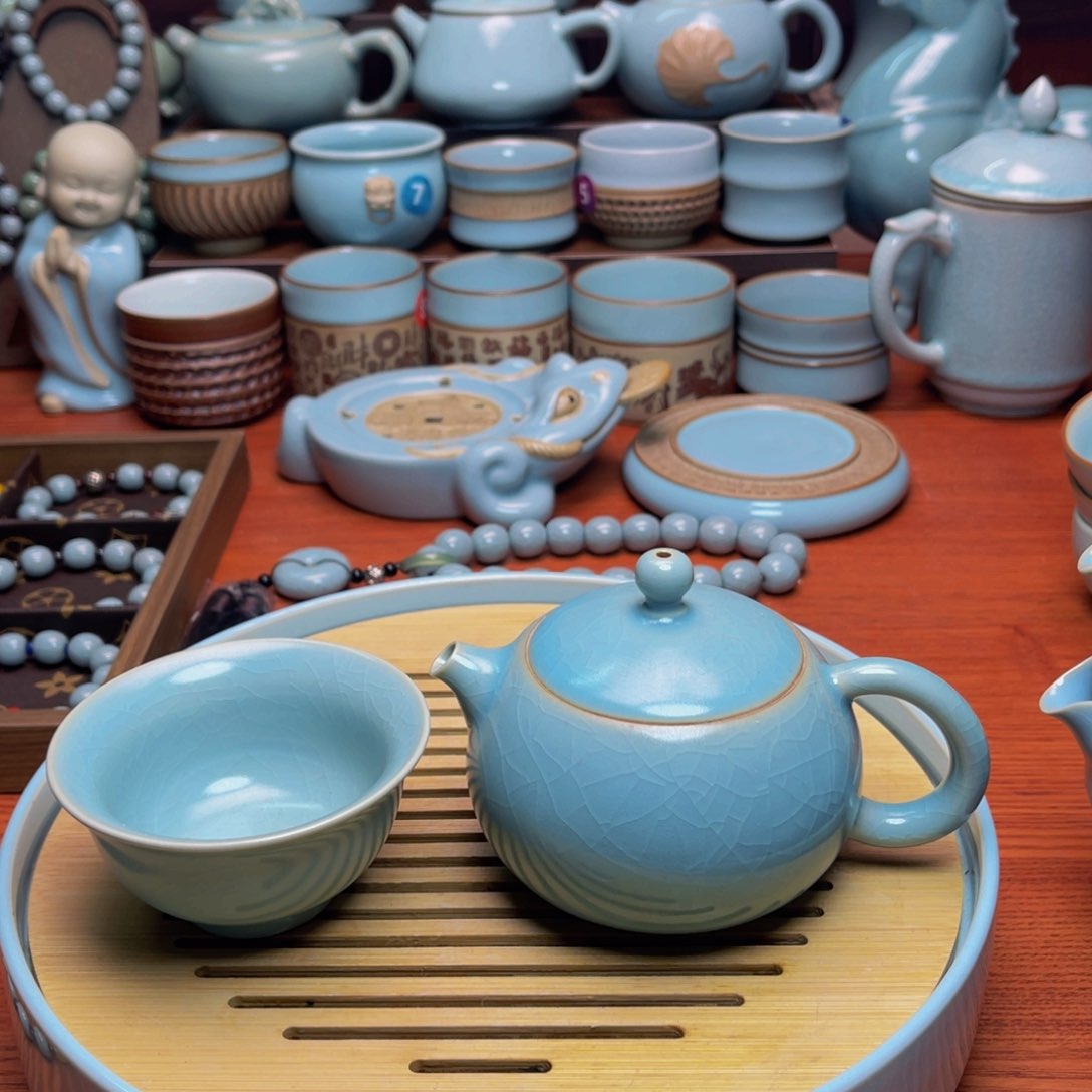 【闪购商品】摆件陶汝州单壶，壶盖碗，盖碗