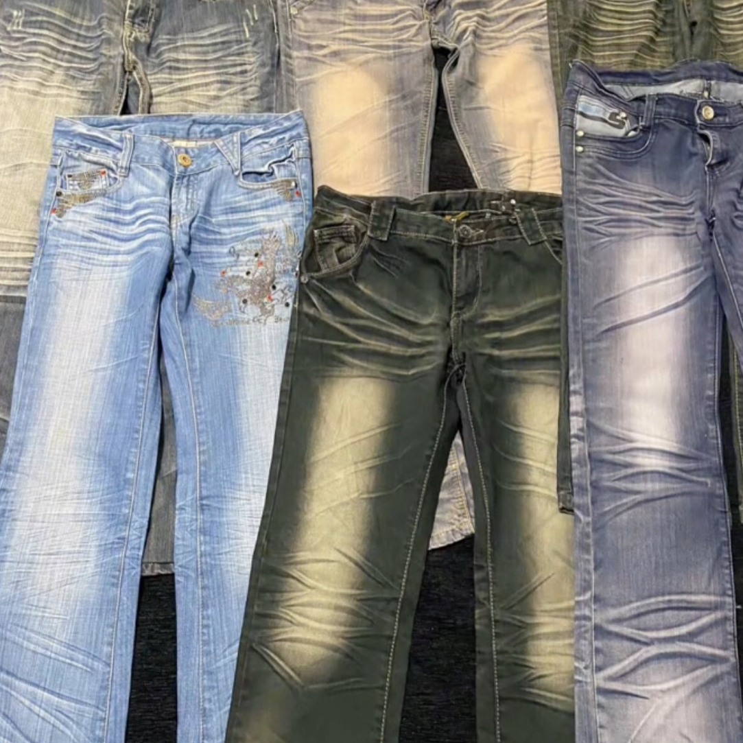 秋季新款灰蓝色弹力古着微喇显瘦显腿长牛仔裤