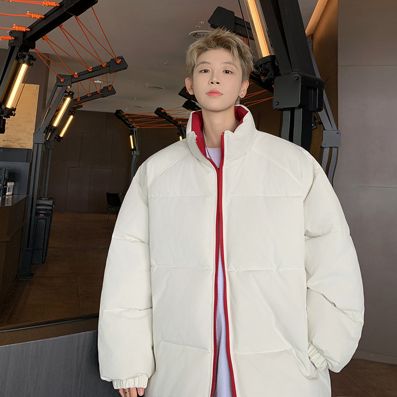 美式冬季加厚保暖立领棉服男生潮流百搭休闲宽松纯色防寒棉衣