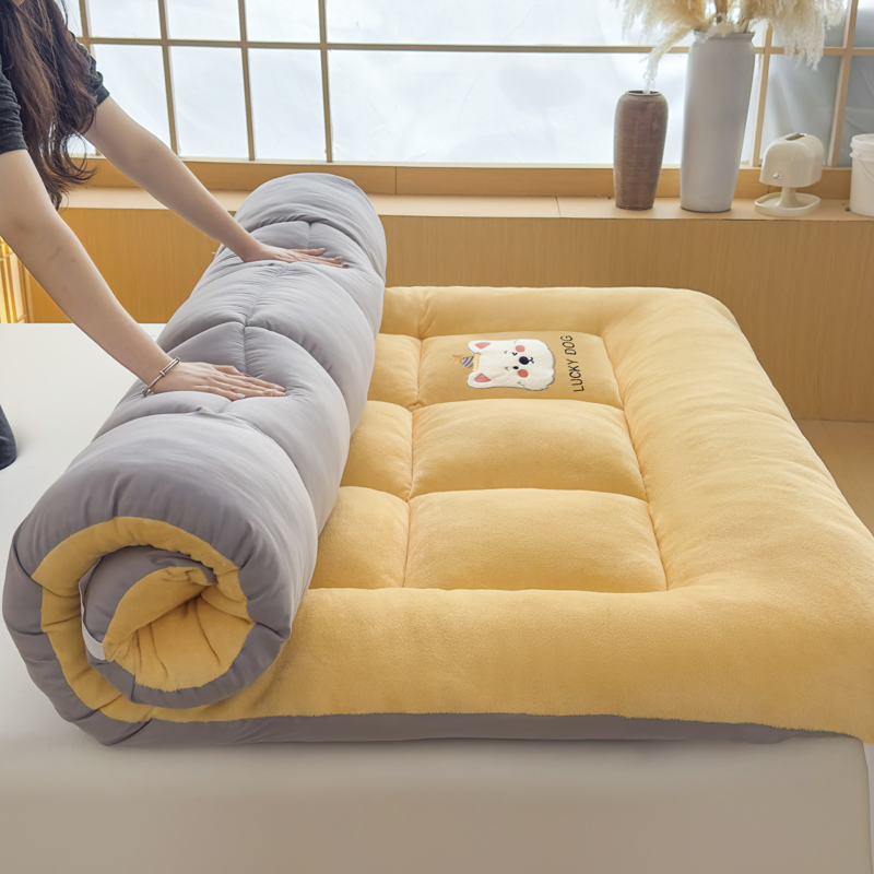 秋冬新款加厚保暖牛奶绒床垫 刺绣贴布工艺床褥子