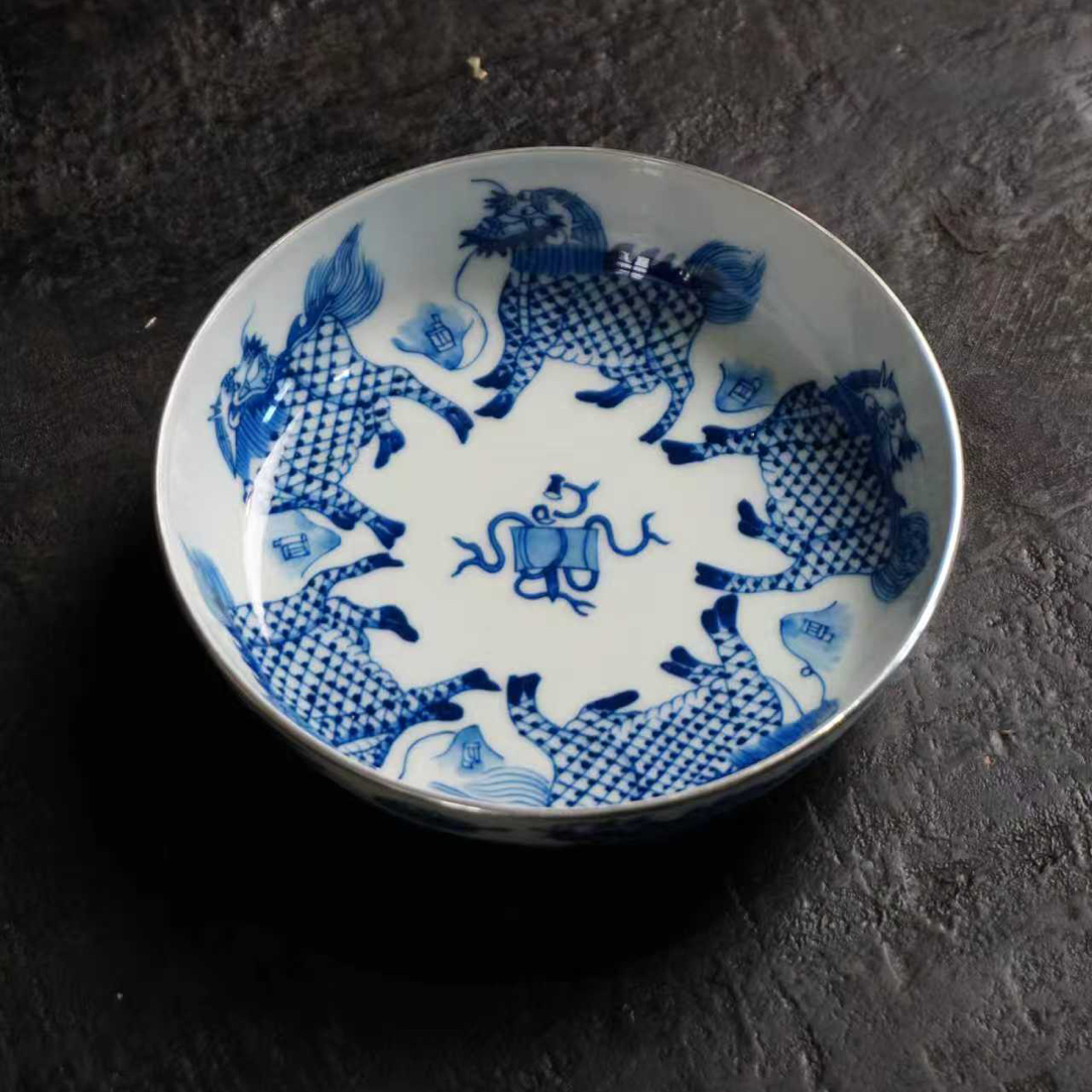 麒麟青花包银壶承 景德镇手作器物