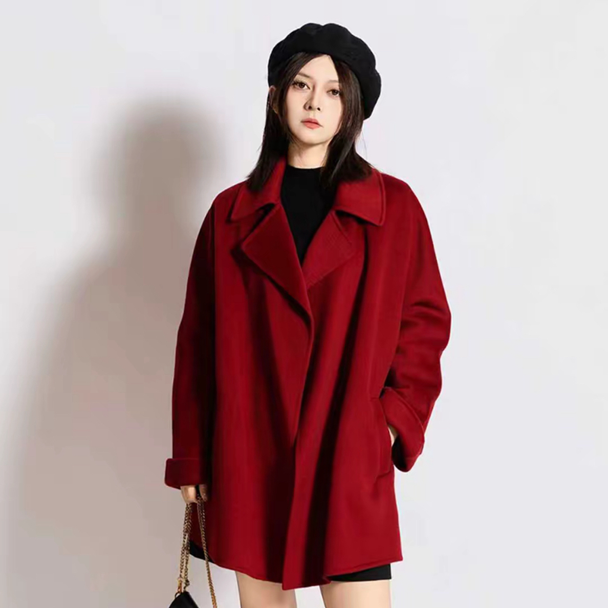 LINGZI/领姿冬季新款廓形长款显瘦外套毛呢大衣4116325秋冬