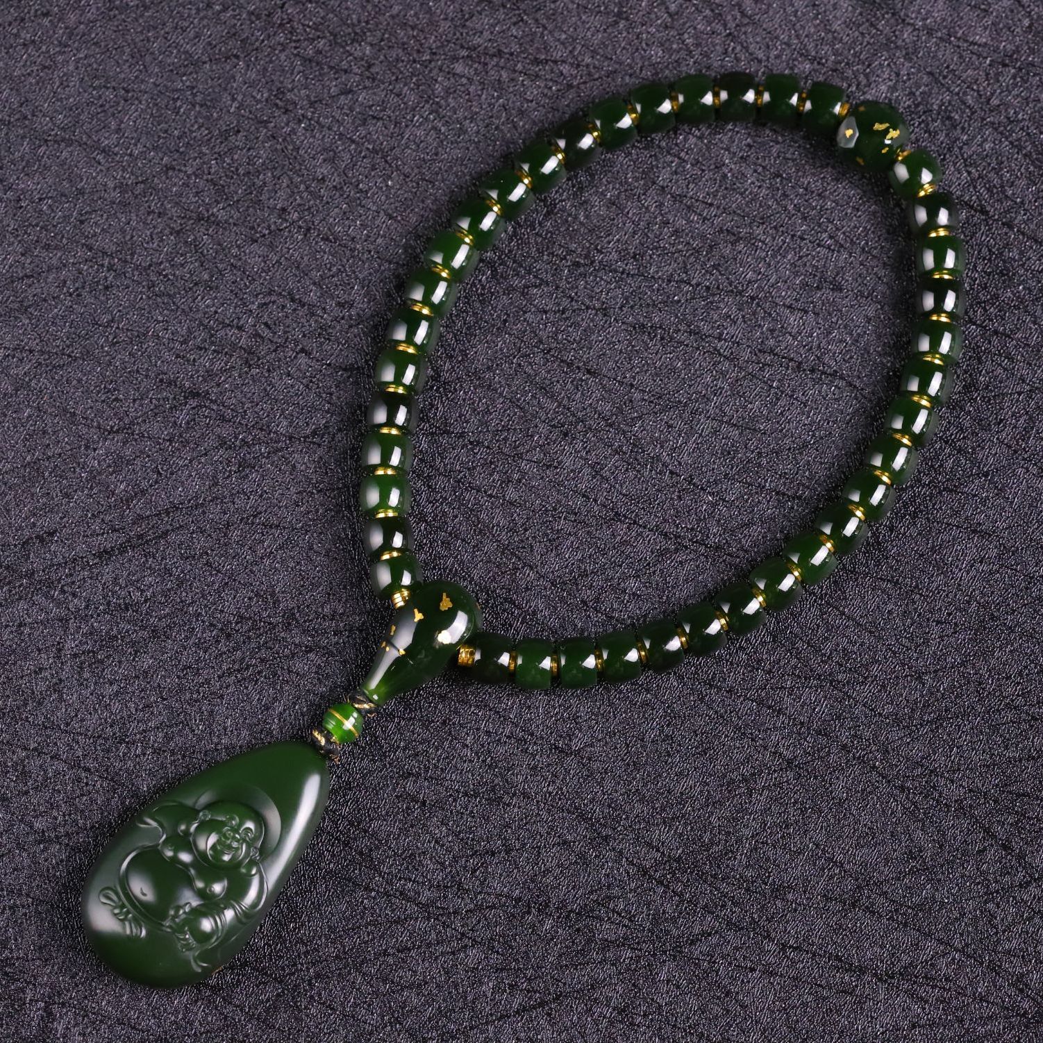 台前幕后出品 和田玉碧玉 俄料老坑菠菜绿 杨少春弥勒手持