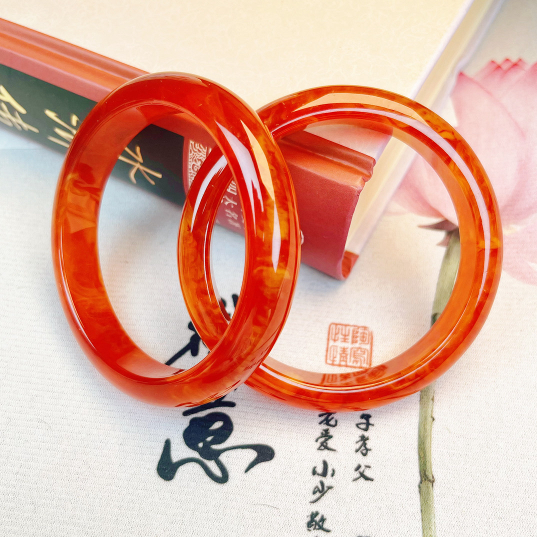 手镯 红参珀老料子时尚紫杉醇手镯1.3