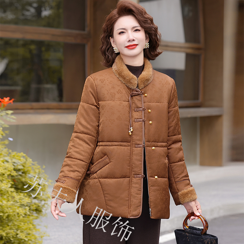 时尚新中式妈妈冬装保暖棉服外套高贵洋气中老年女装冬季棉袄棉衣