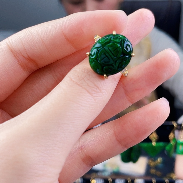 翡翠戒指银S925镶嵌饰品