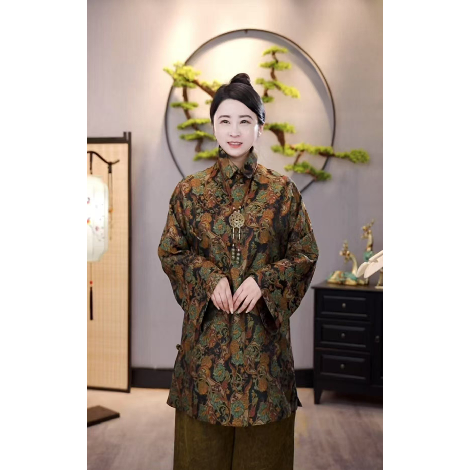 【千奈莉  珐琅】老料云锦中式手工盘扣立领斜襟太太服YJ095