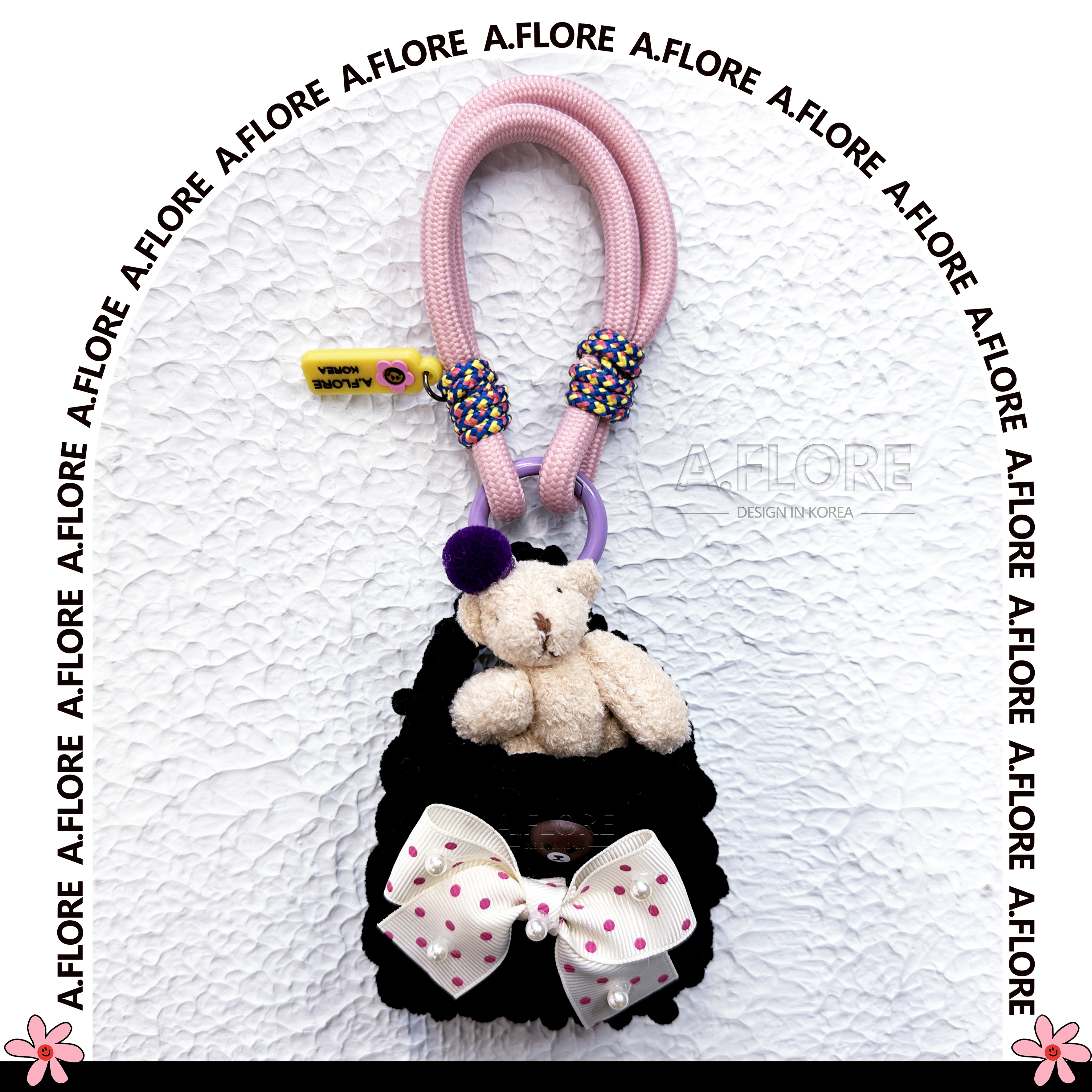 A.FLORE韩国原创手工可爱包包挂件波点蝴蝶结黑包兜里玩具挂件