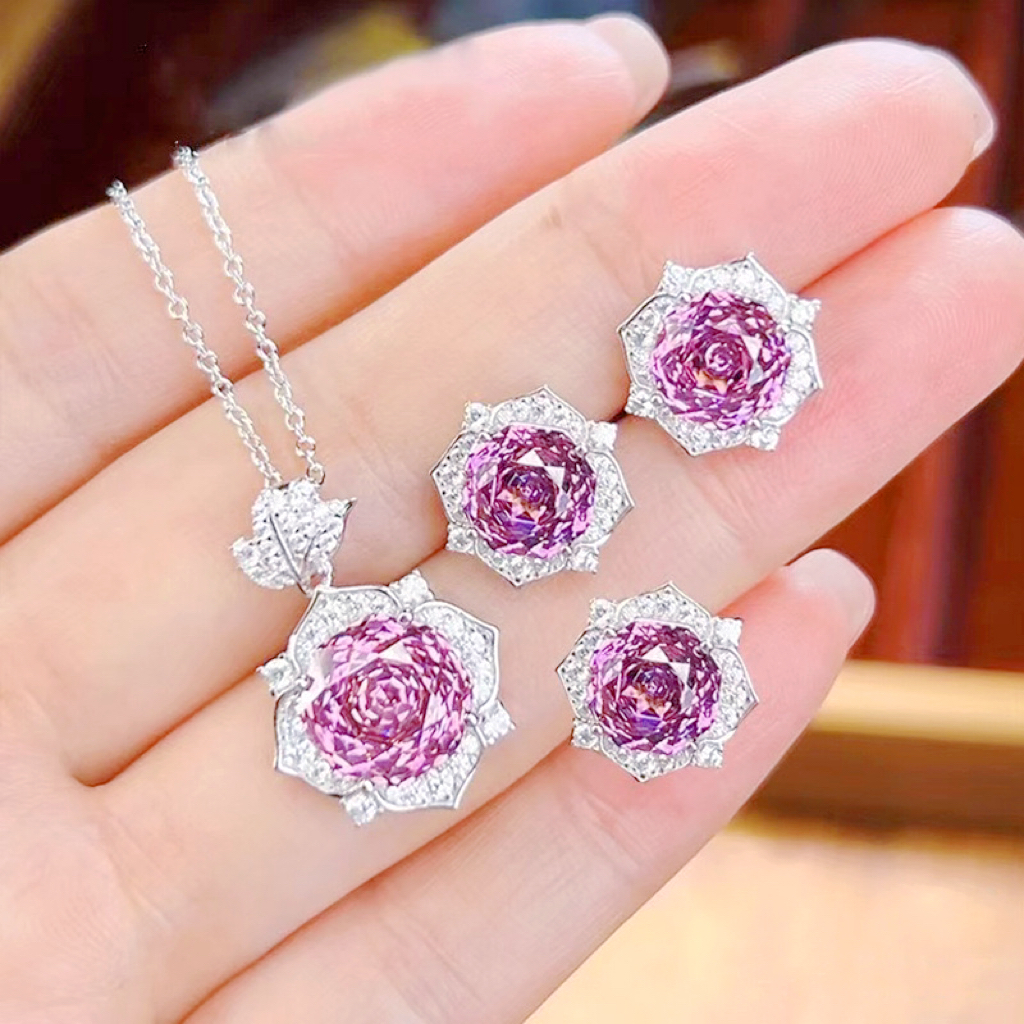 铜合金莫桑石耳饰 轻奢气质优雅粉色玫瑰切设计师耳钉ED0530-2720