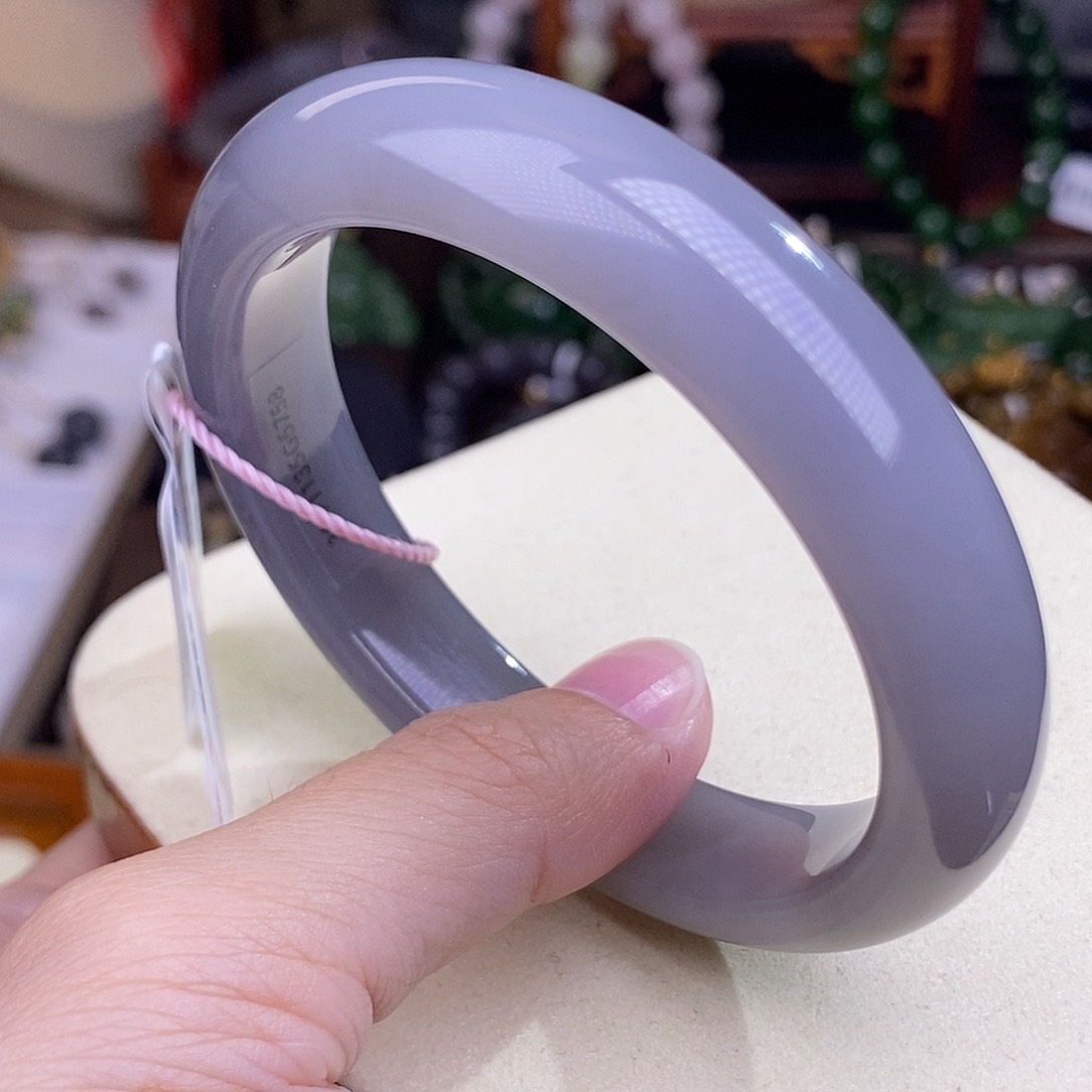 和田玉57.5 浓烟紫老料脂膏级手镯清货价未镶嵌