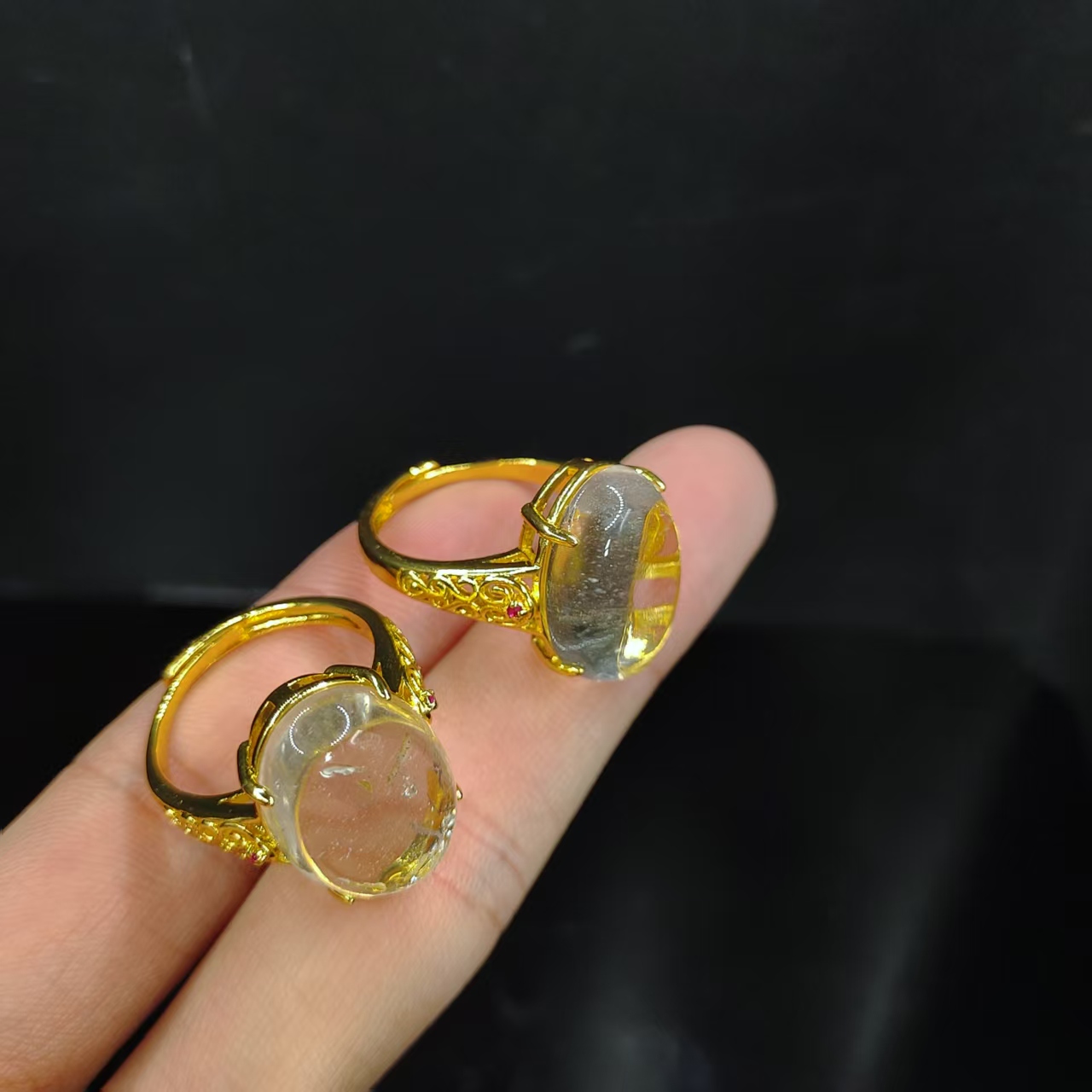 【龙龙严选】白水晶蛋面戒指X9【多样性发其一】约17-13-4mm