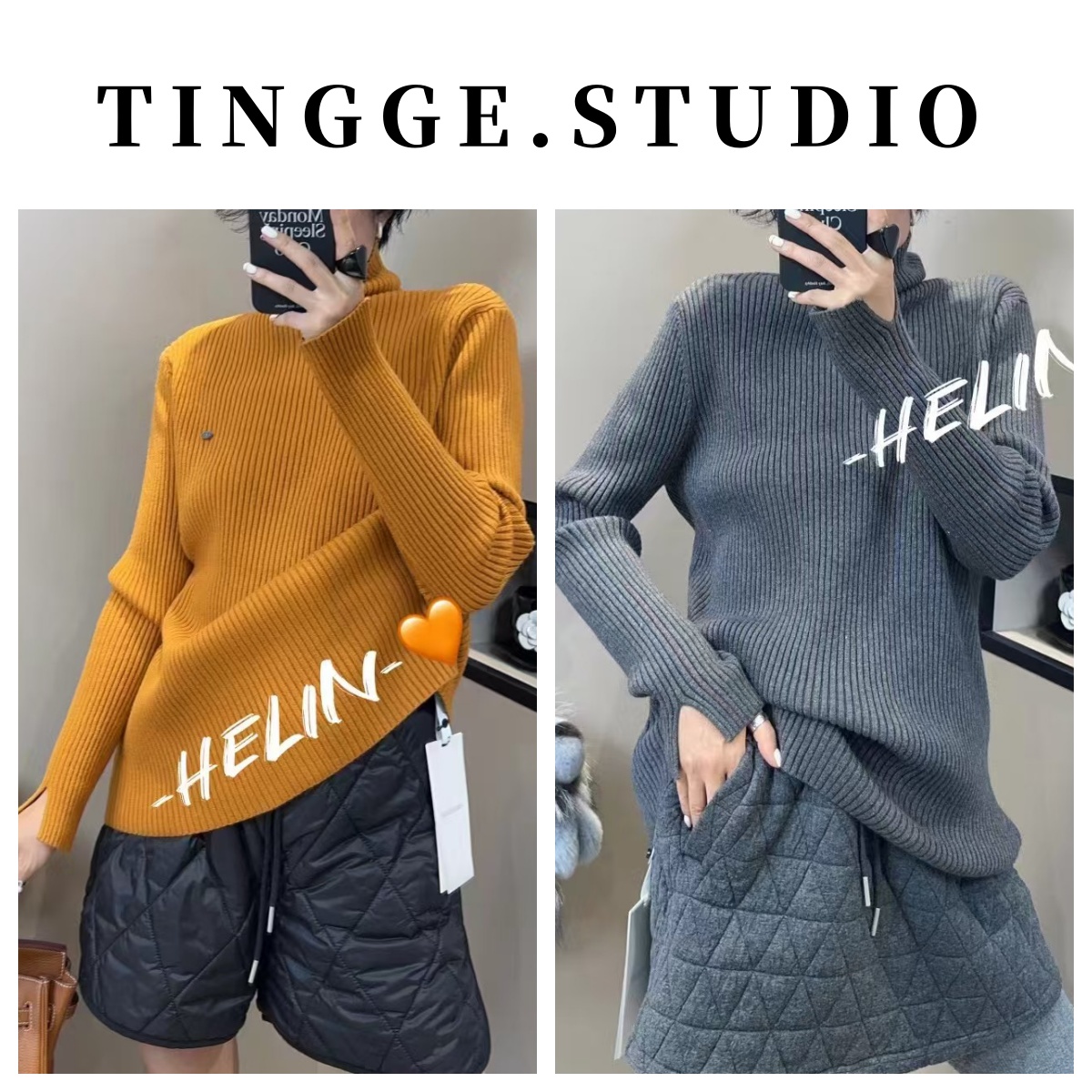 TING GE 秋冬复古简约加厚高领宽松百搭针织毛衣 1609