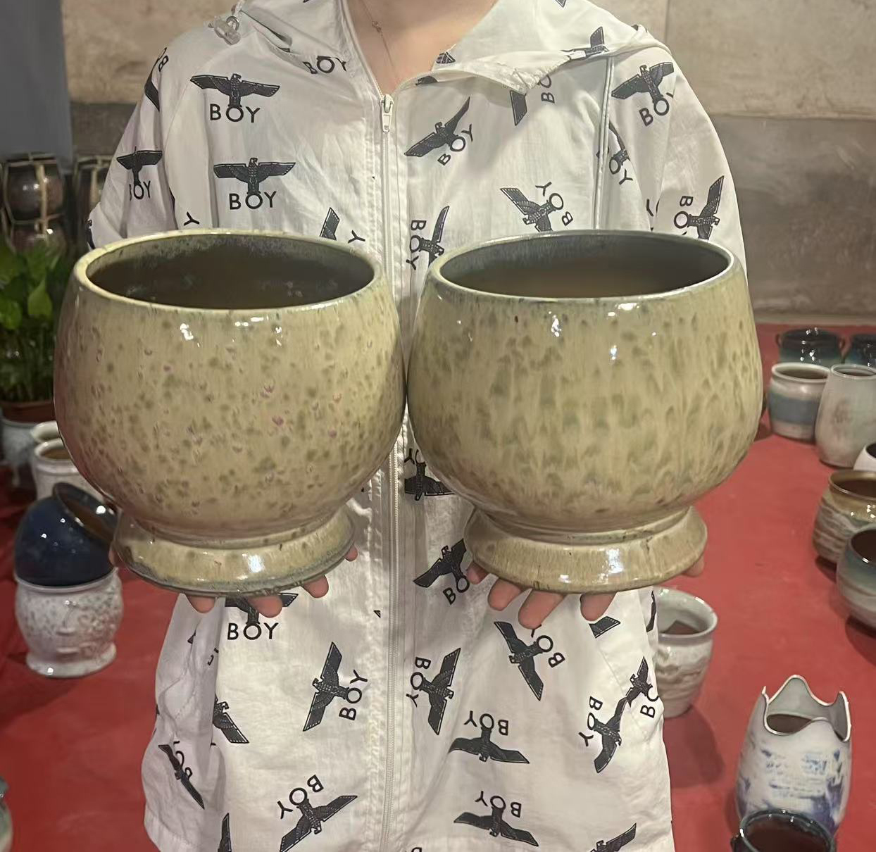 055高端宜兴紫砂粗陶花盆高度18口径16
