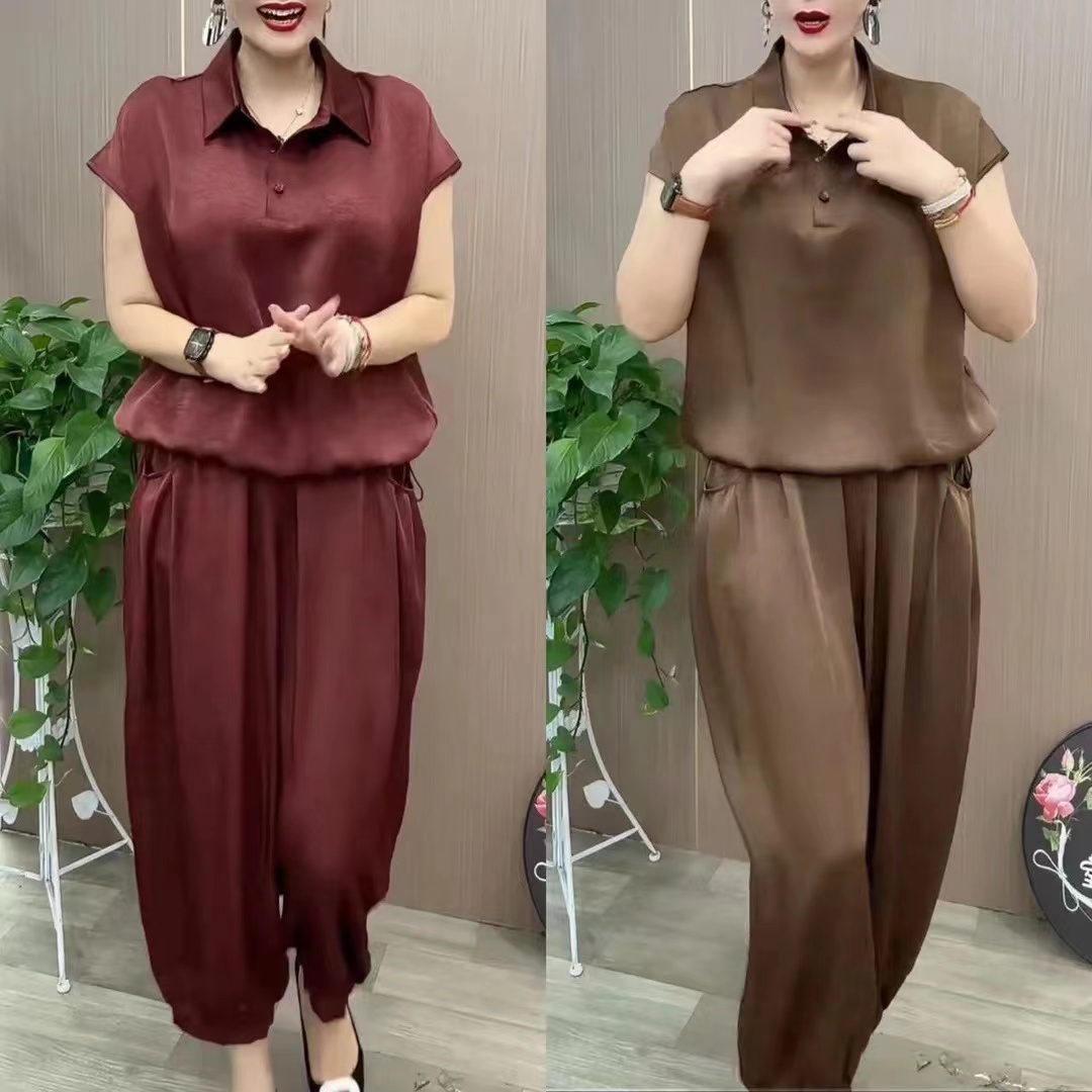 休闲风夏季时尚套装女装新中式阔腿裤韩版气质中性风2209