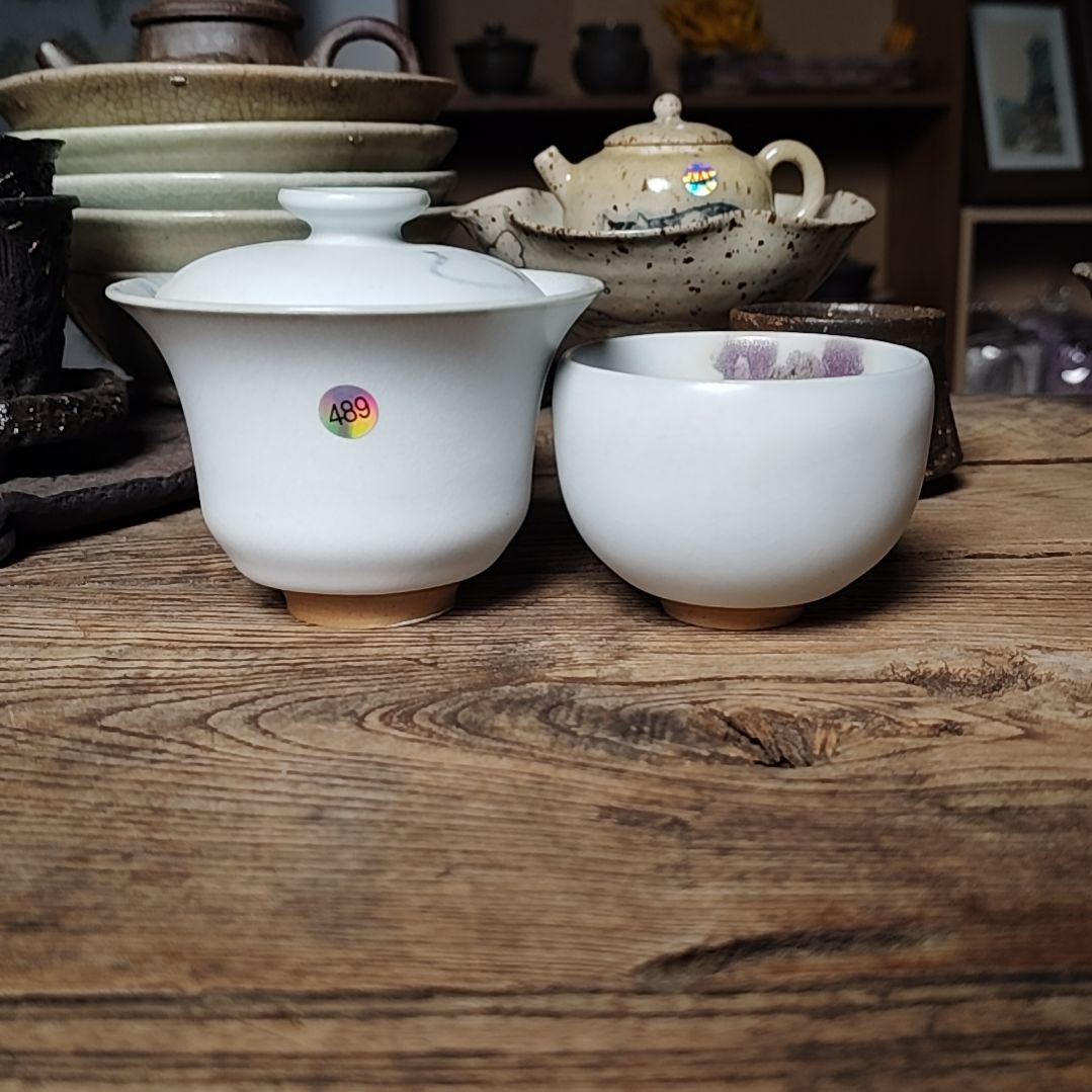 489一套冷香凝白系列志野盖碗+杯