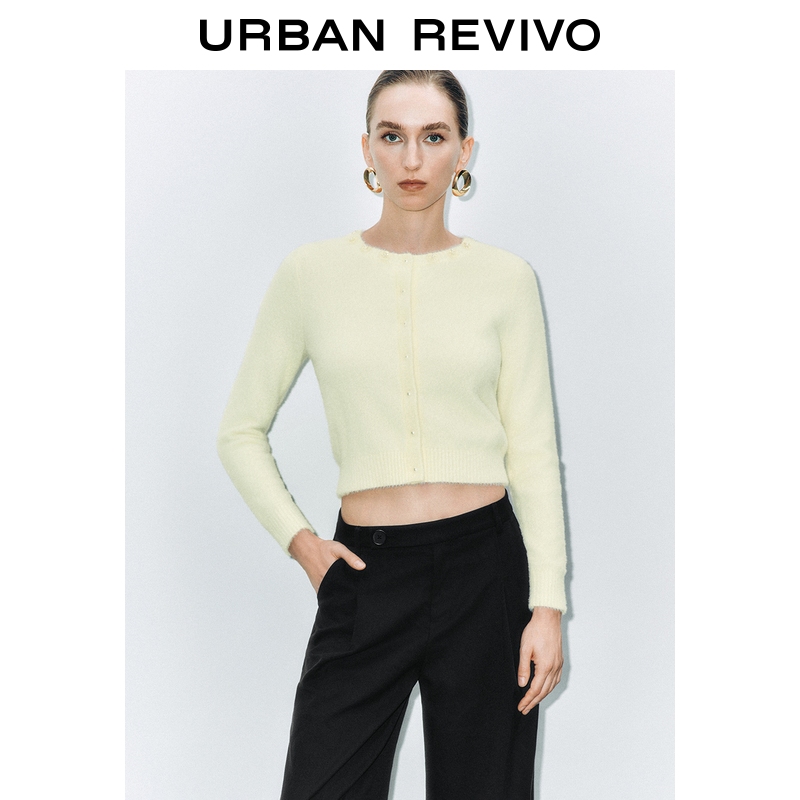 UR2025秋季新款女装温柔风立体珠花装饰针织开衫UWM950076+