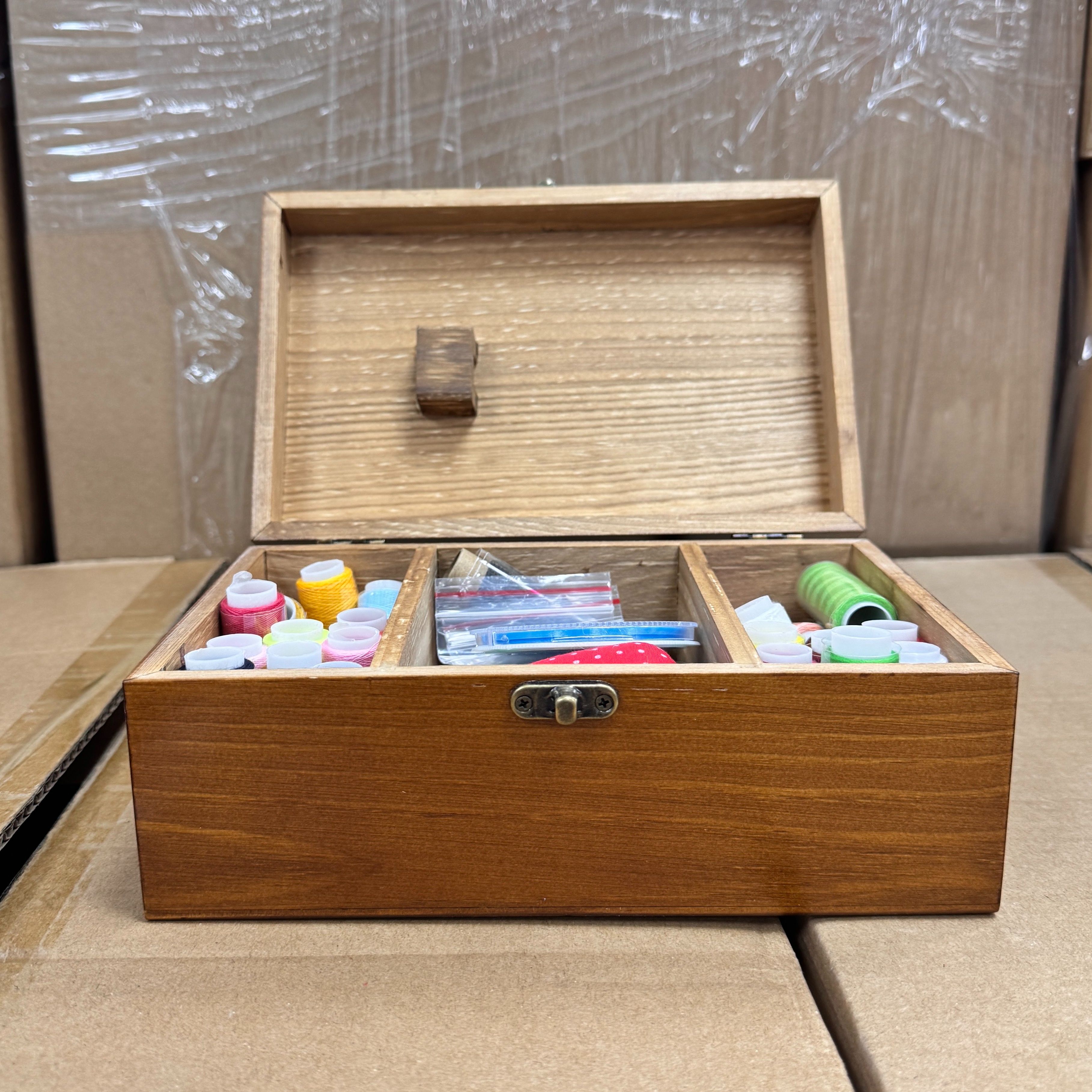 家用古风实木大号针线盒套装多功能质量好针线包DC