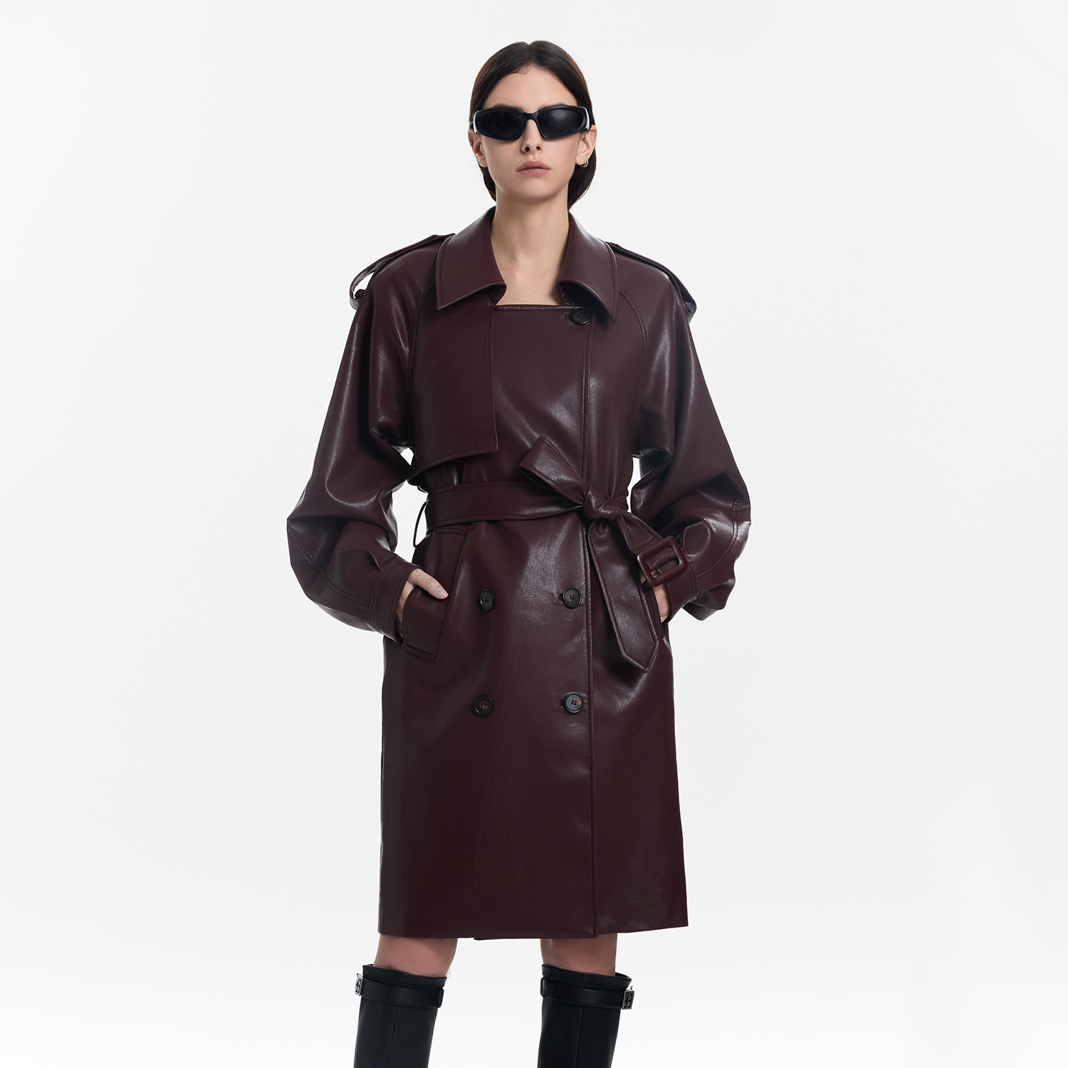 CALLED BACK【波尔多拉菲】【Designer系列】气质收腰翻领皮衣外套