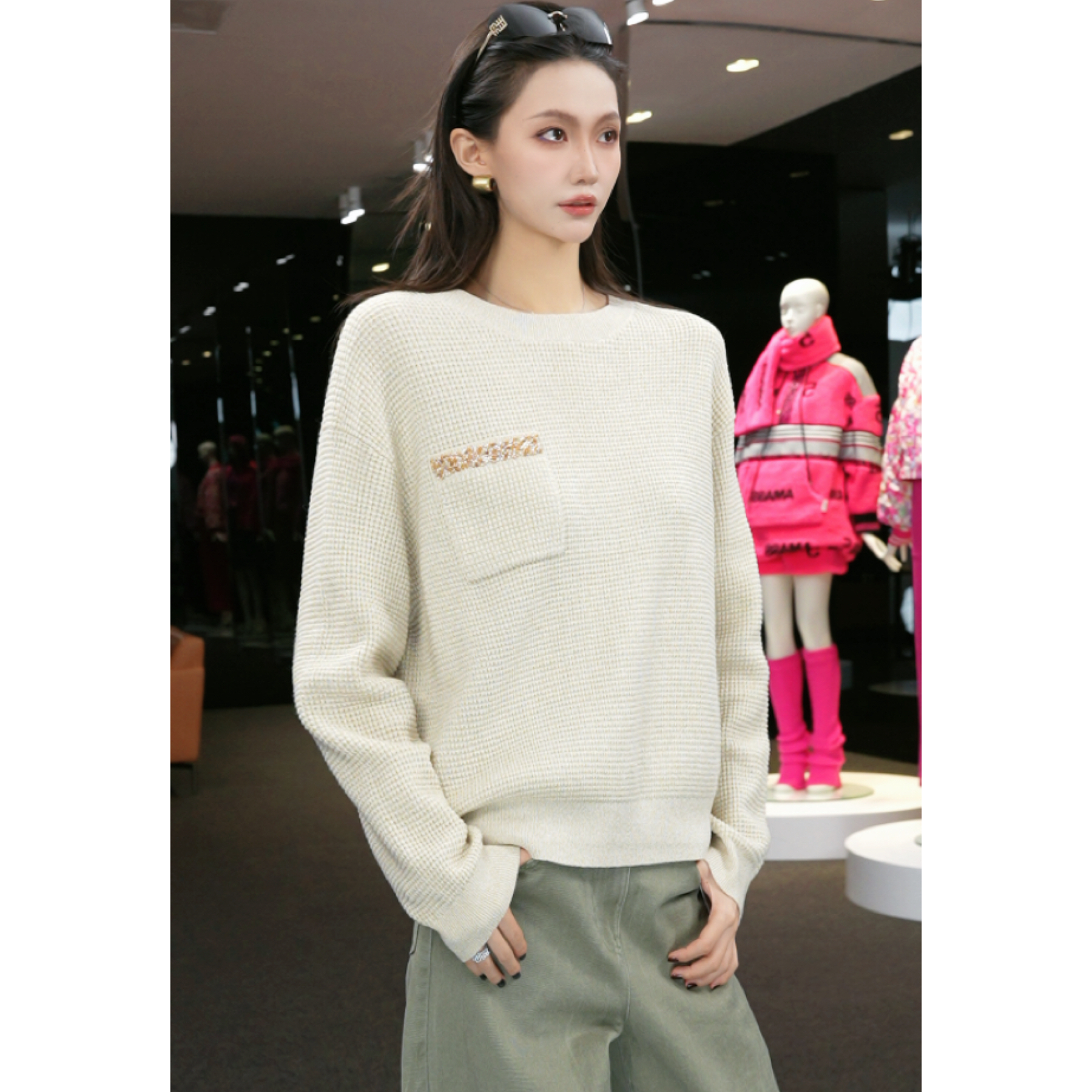 冬季新款潮牌松弛感亮片贵气百搭套头针织衫女538112