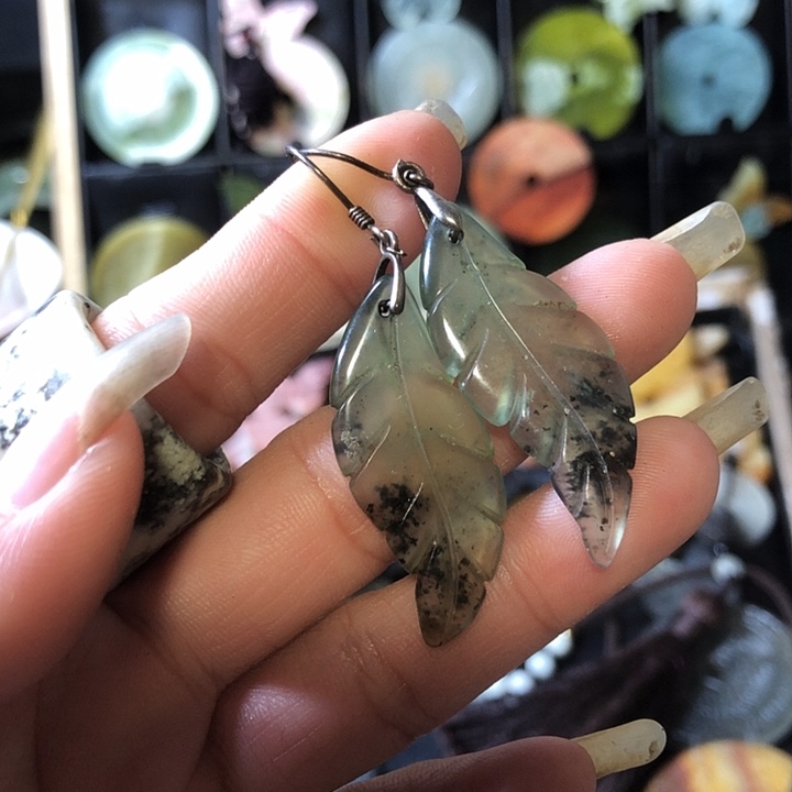 未镶嵌岫玉岫玉耳环