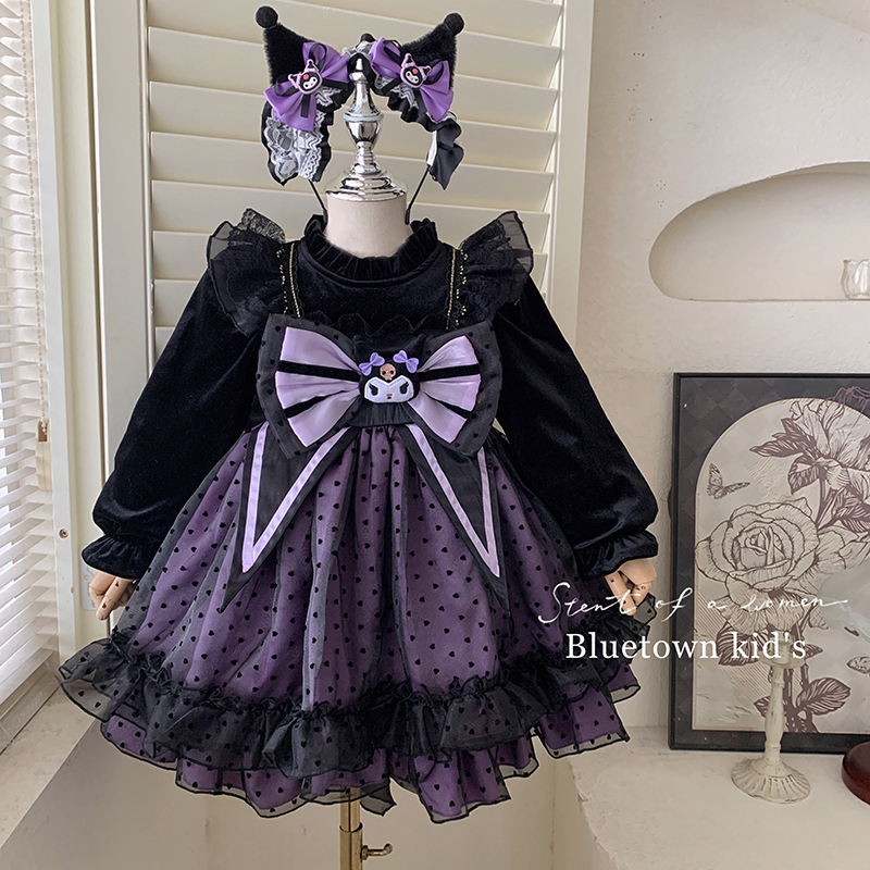 25冬”库洛米"女童加绒泡泡袖亮片网纱洛丽塔连衣裙11012