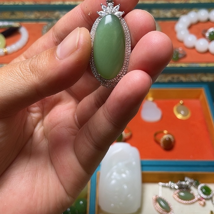 和田玉（碧玉）银S925镶嵌颈饰
