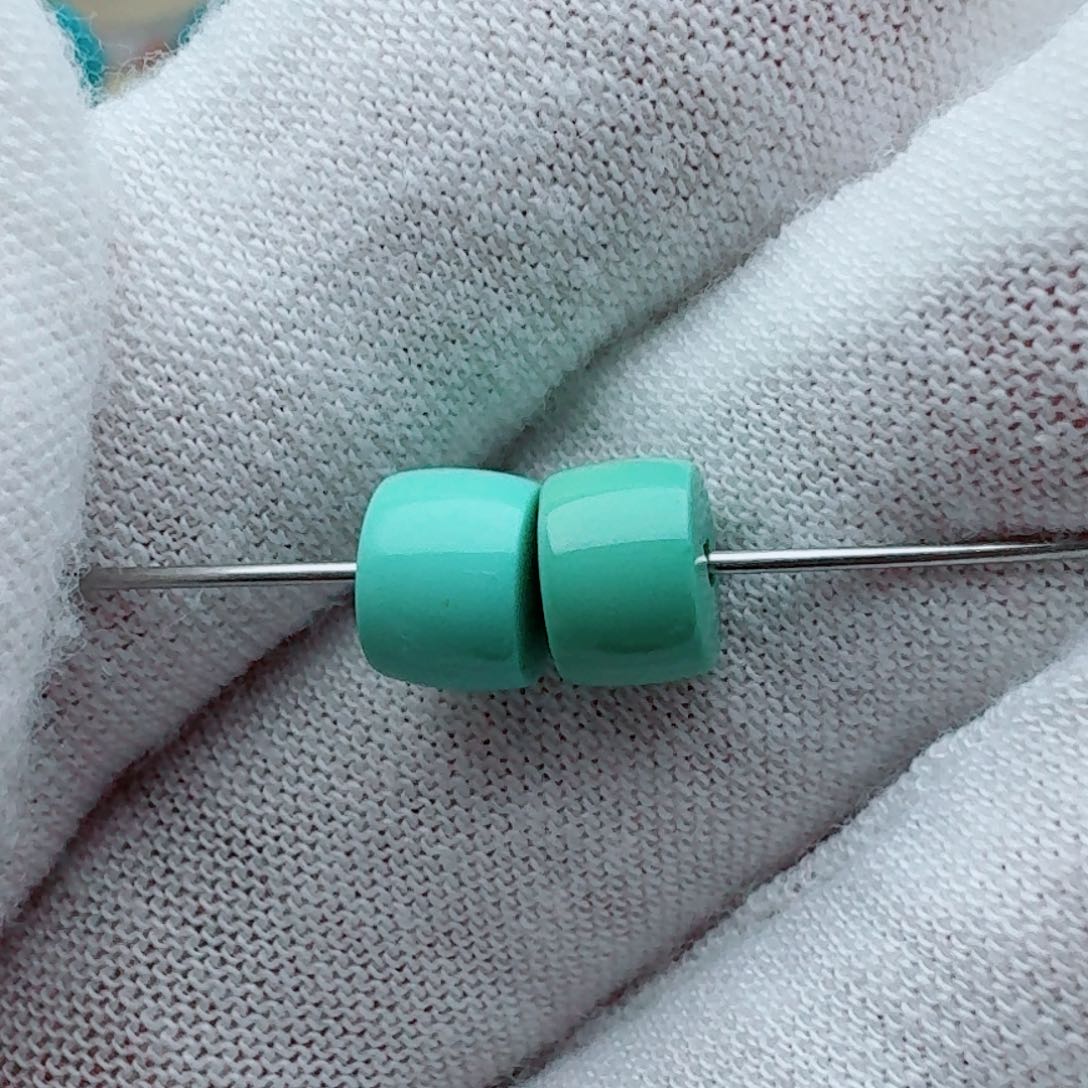 绿松石未镶嵌直切对珠6.4