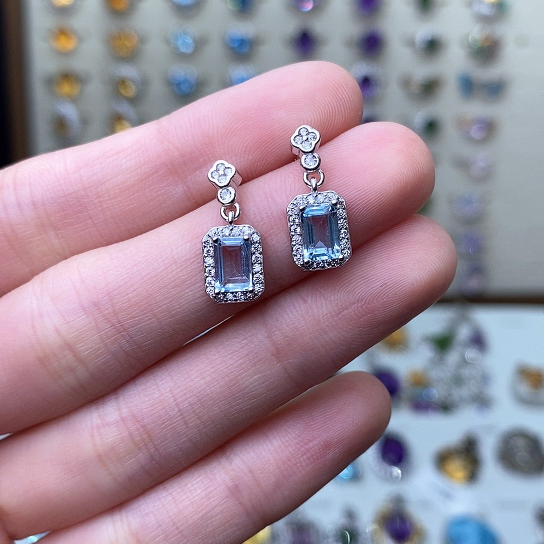 托帕石耳饰银S925镶嵌（需要证书备注）