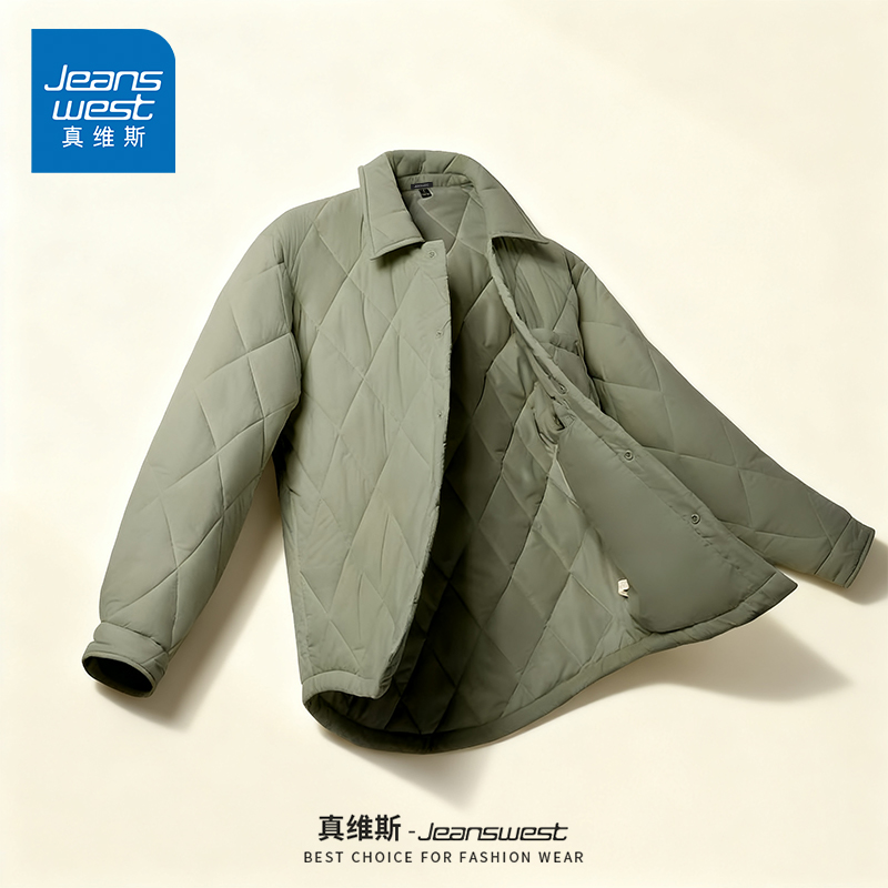 真维斯菱格棉服外套男冬季2025新款情侣ins翻领棉袄男士保暖上衣A