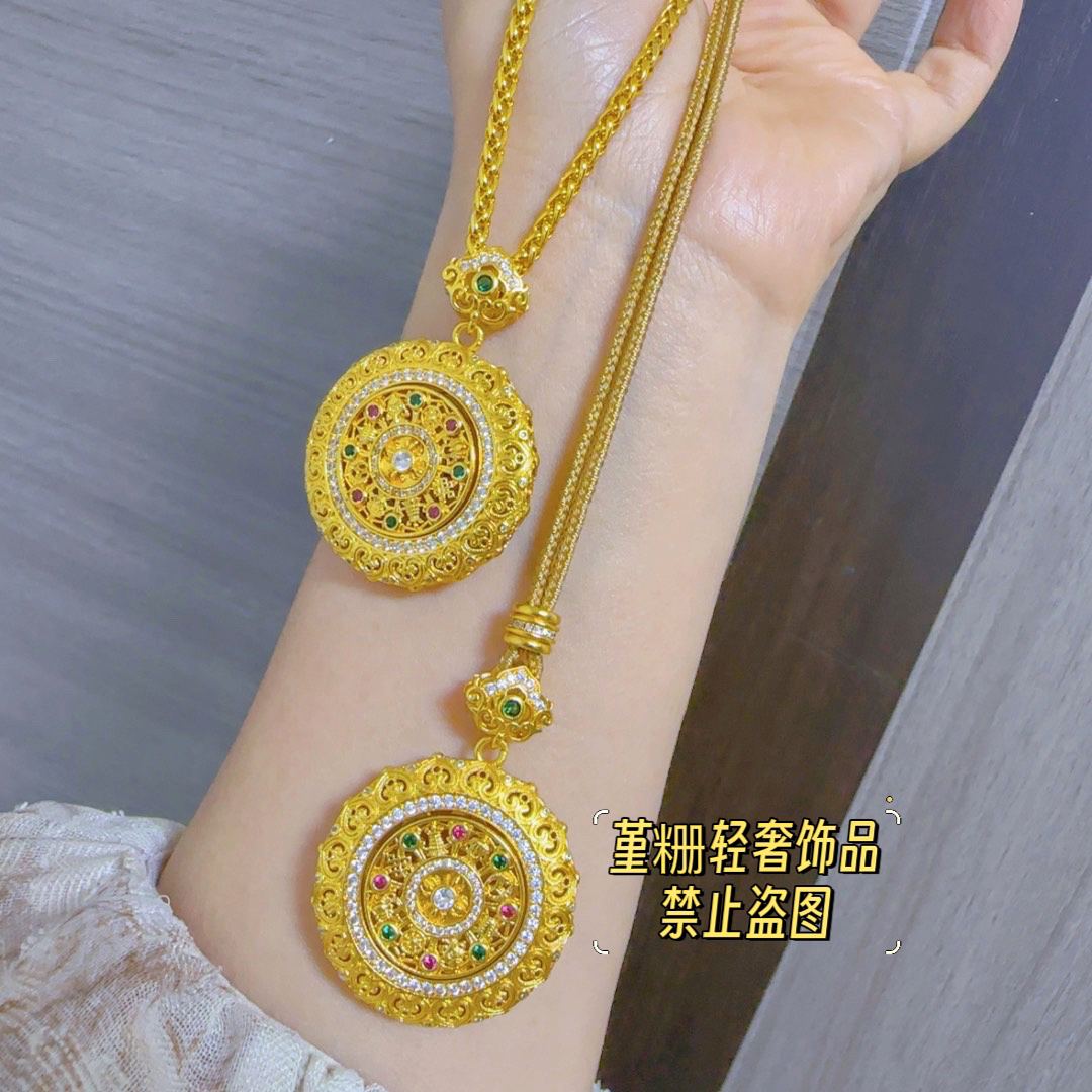 合金项链 (七彩色）宫廷转动八宝罗盘项链