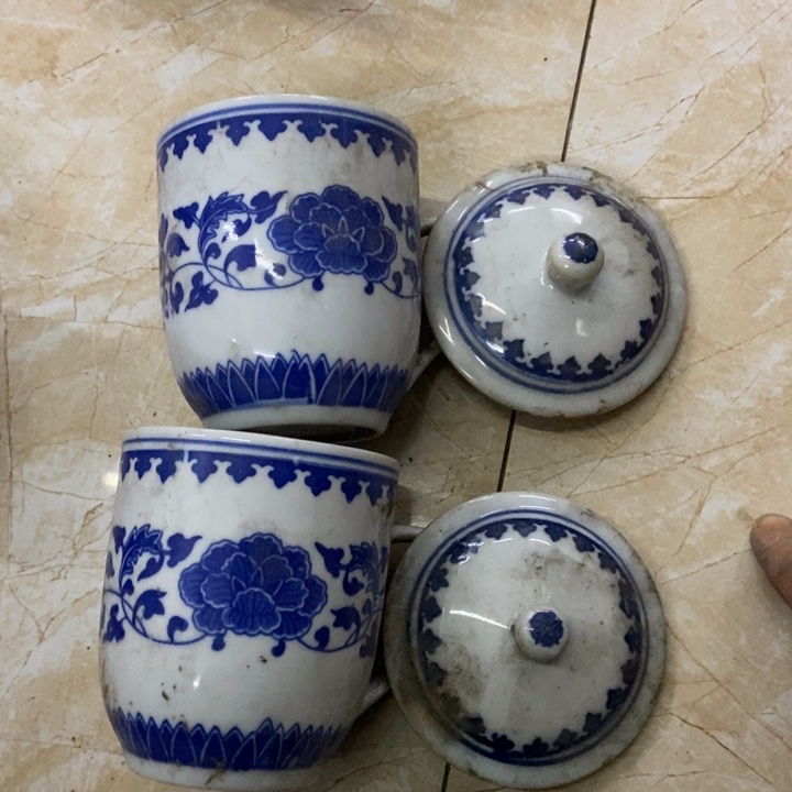 陶景德镇青花芙蓉花办公杯