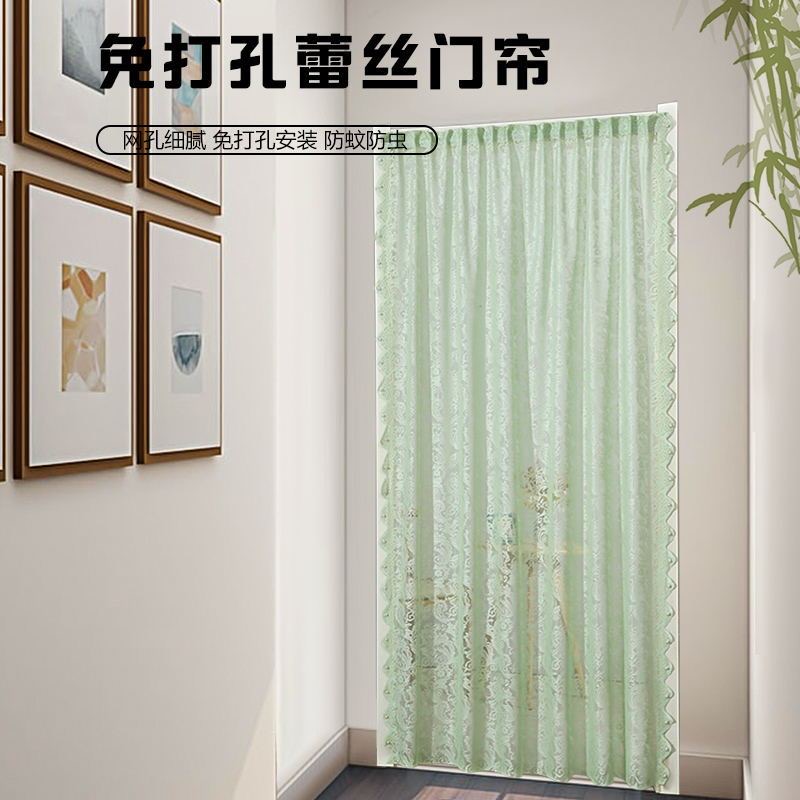 魔术贴免打孔蕾丝白纱复古法式卧室ins风少女隔断门帘纱帘窗帘