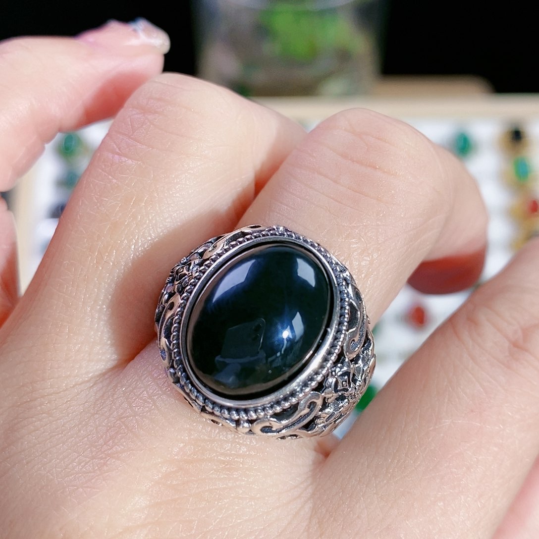 和田玉戒指银S925镶嵌
