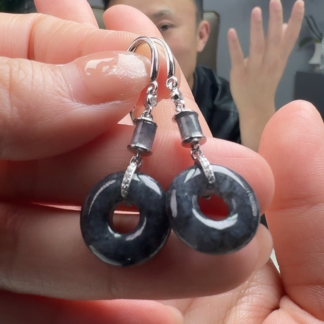 翡翠耳饰银S925镶嵌天然