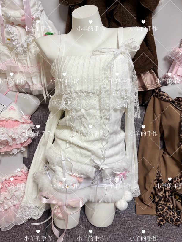 no退换原创手作纯欲绑带一字肩毛衣绑带短裤套装