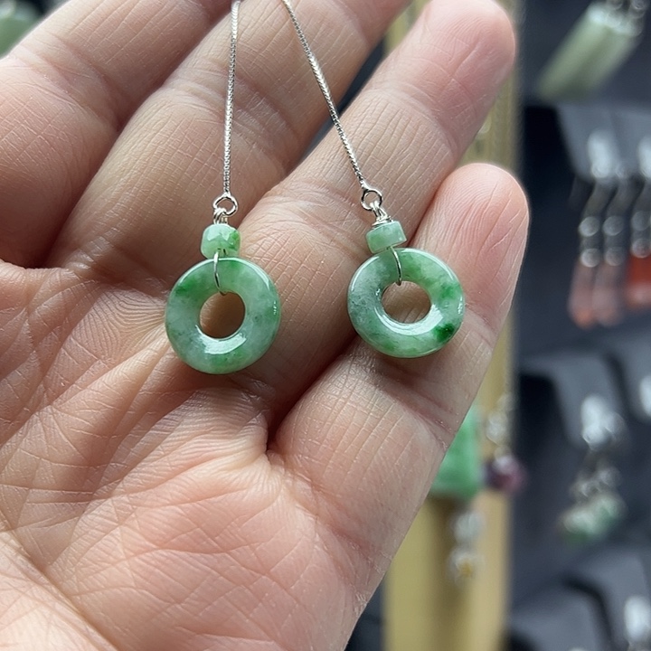 翡翠耳饰银S925镶嵌1111111