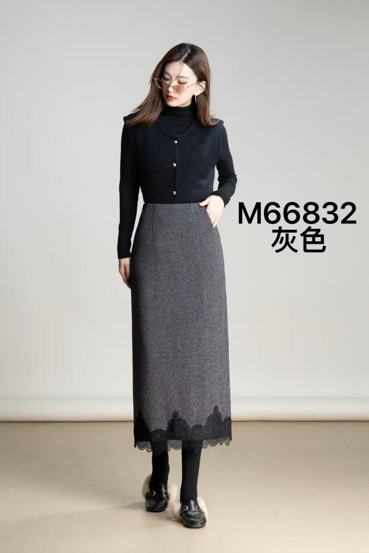 【66832】#蕾丝拼接直筒半身裙