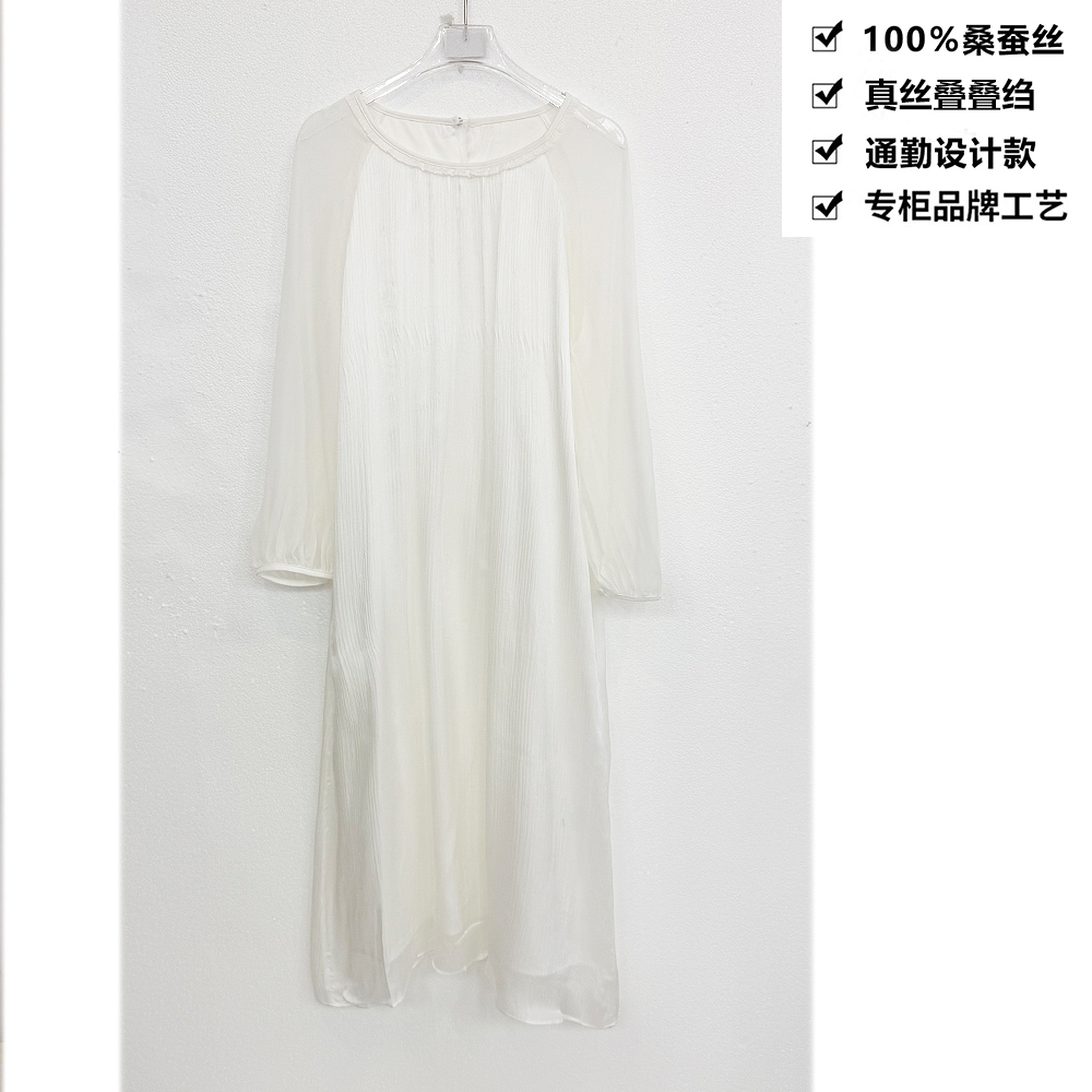 100桑蚕丝真丝电力纺复古优雅气质显瘦减龄连衣裙ZKF76