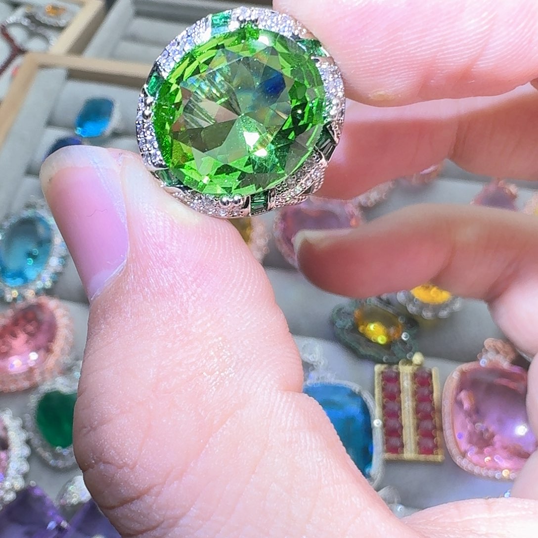 绿水晶戒指银S925镶嵌