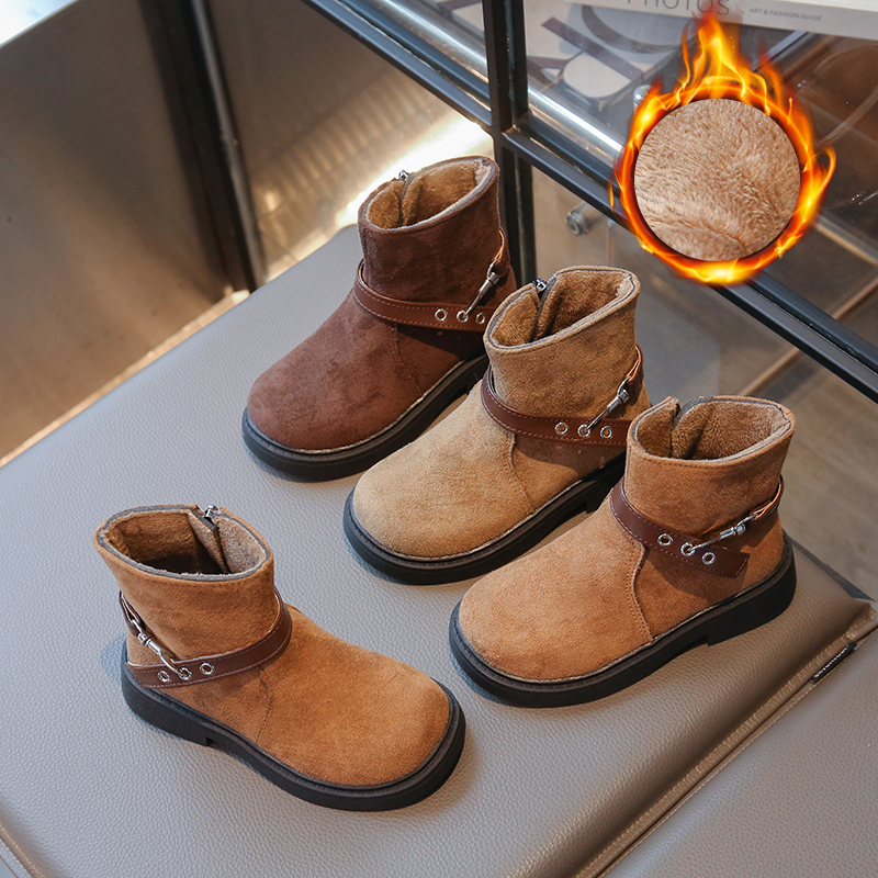 女童中筒靴2025秋冬新款英伦风皮靴秋冬加绒靴子软底二棉保暖靴子