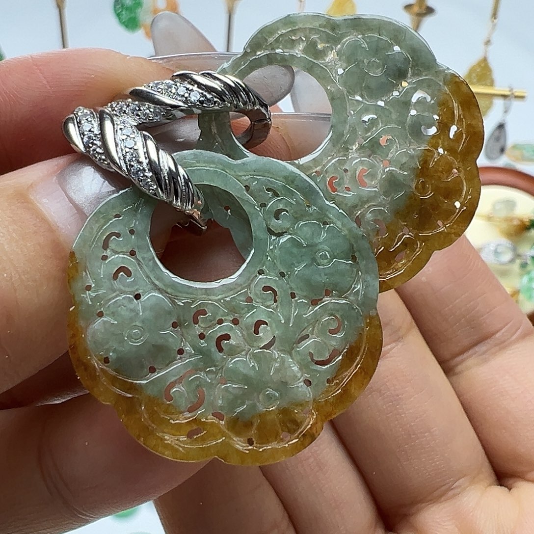 翡翠银S925镶嵌耳饰天然缅甸A货翡翠