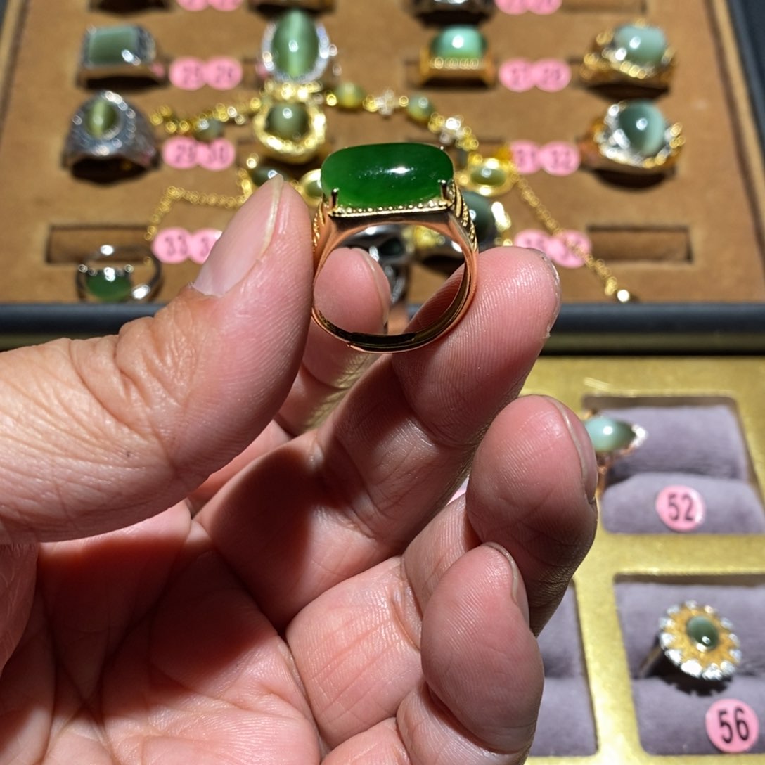 和田玉（碧玉）戒指银S925镶嵌