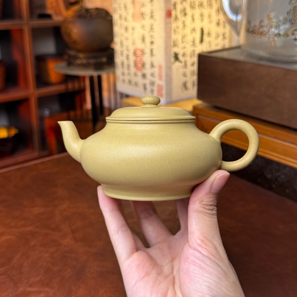 宜兴原矿大水潭梨皮本山绿泥景舟虚扁200cc陈擎天全手制泡茶壶