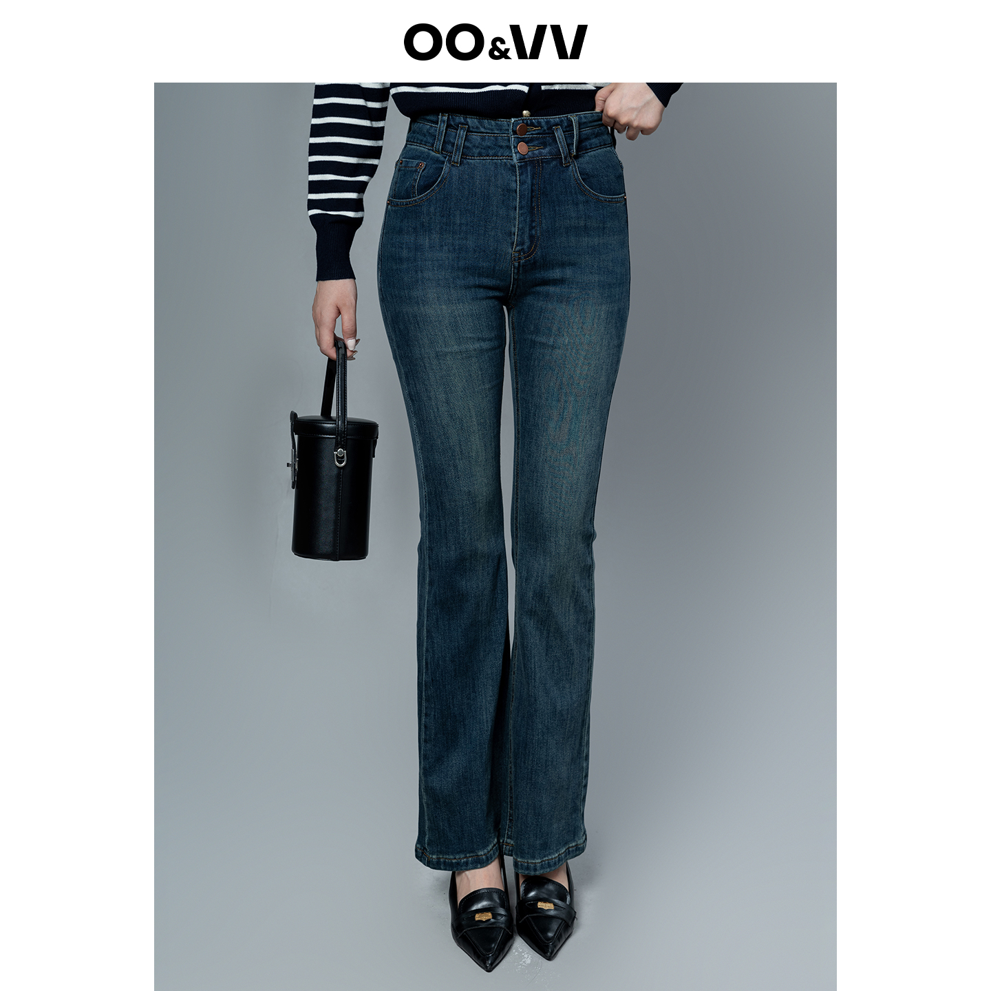 OO&VV25秋新款时尚高腰提臀微喇叭牛仔裤女塑形显瘦垂感棉质长裤