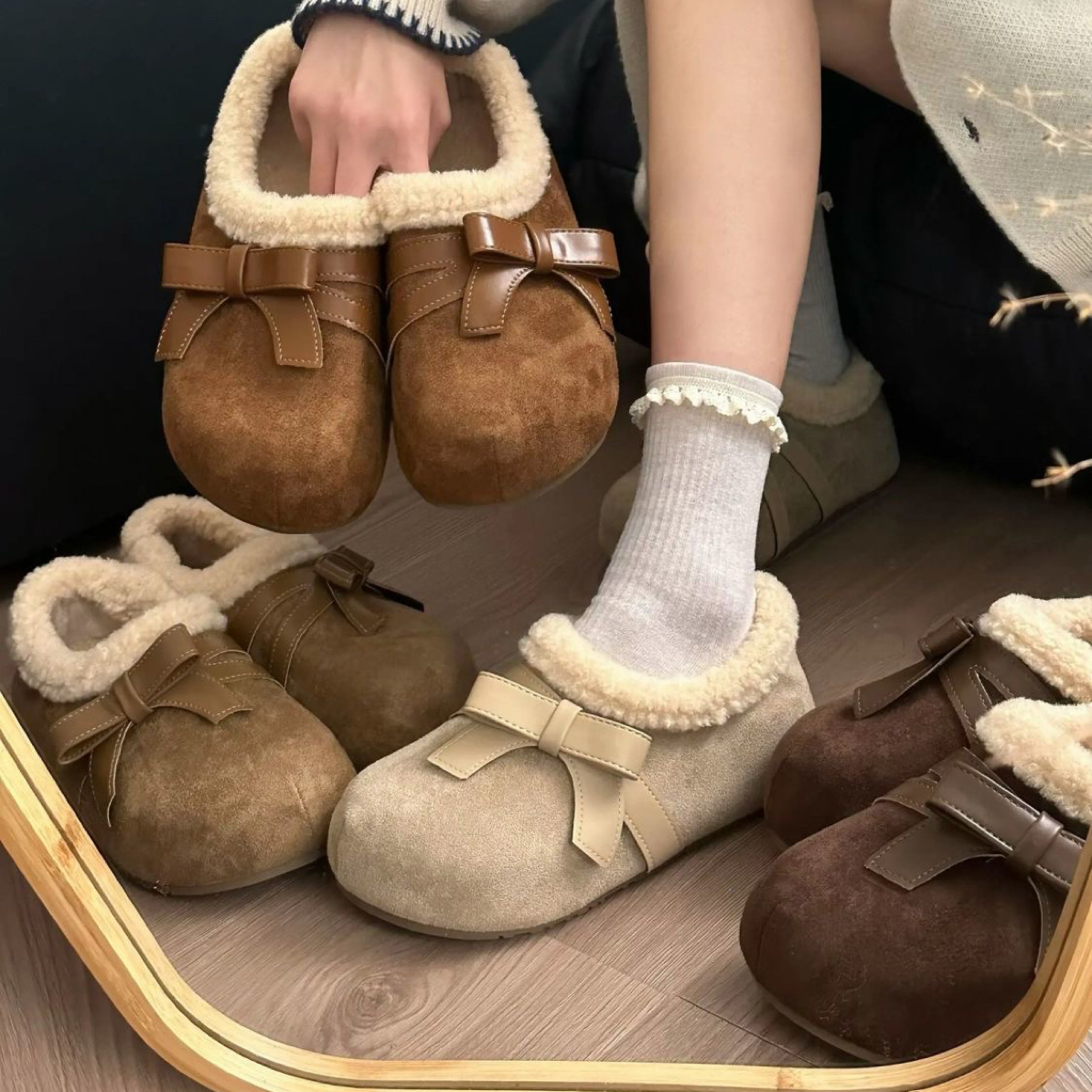 厚底毛绒勃肯鞋女全包2025新款冬季毛毛鞋一脚蹬加绒保暖博肯棉鞋