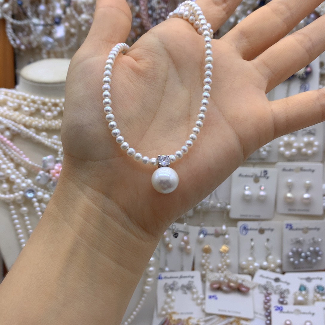 健***要银S925镶嵌淡水珍珠项链耳饰