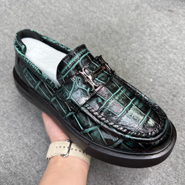 8509-4-黑绿-稀有皮-男士休闲鞋