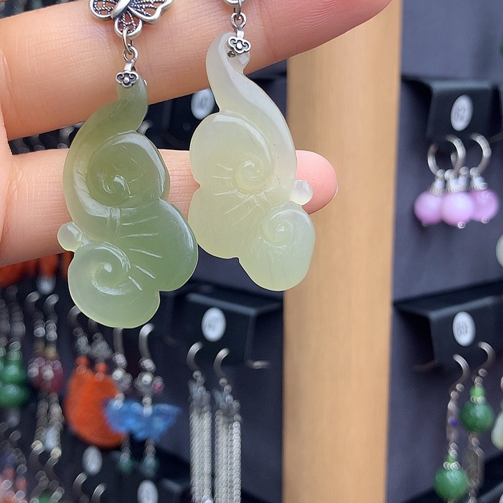 和田玉耳饰银S925镶嵌✨*✨